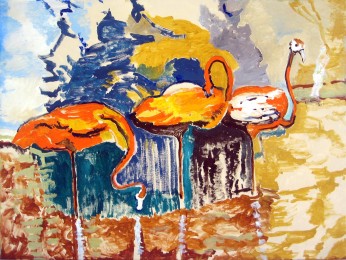 Anneke | Flamingo's | Acrylverf op doek