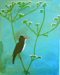 Geert | Rietzanger op Fluitekruid | Acrylverf op doek