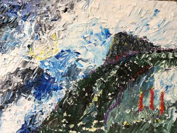 Gerard | Berglandschap | Acrylverf met paletmes op doek