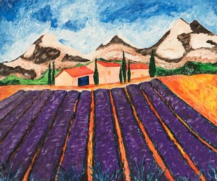 Gerard | Lavendel en bergen | Acrylverf op doek