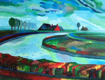Henk S | Kleurrijk landschap | Acrylverf op doek