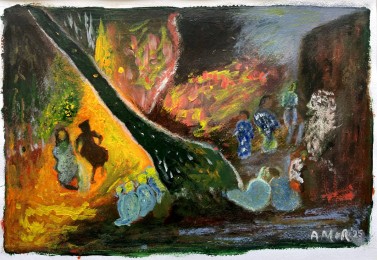 Amor | Dansers in het Hart van de Schemer | Acrylverf op Papier