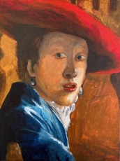 Karim | Vrouw met rode hoed - naar Vermeer | Acrylverf op doek