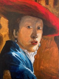 Karim | Vrouw met rode hoed - naar Vermeer | Acrylverf op doek