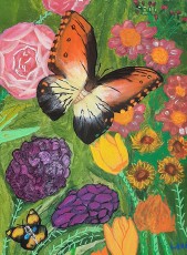 Linda | Vlinders in de bloemenweide | Acrylverf op doek