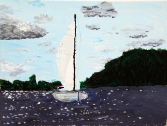 Marloes | Eenzame boot | Acrylverf op doek