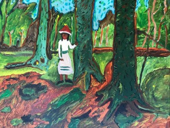 Pannus | Meisje met de rode muts in het bos | Acrylverf op doek