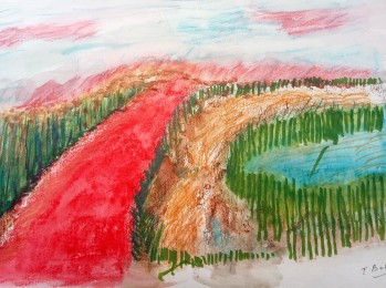 Theo | Langs het meer | Krijt en aquarel op papier