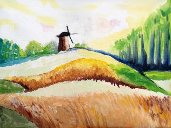 Theo | Molen in weiland | Acrylverf op doek