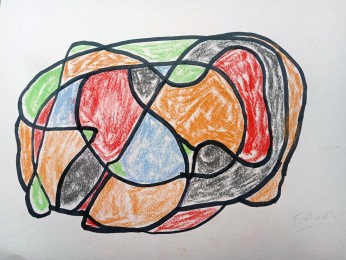 Theo | Kleurenspel | Stift en vetkrijt op papier