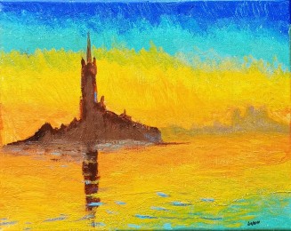 Aaron | Zonsondergang Venetië | Acrylverf op papier