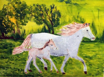 Gerard | Paard met veulen | Acrylverf op doek