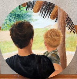Hetty | Schoonzoon met kleinzoon | Olieverf over acrylverf op paneel