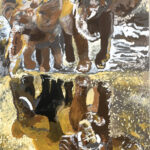 Anneke | Olifanten in bespiegeling | Acrylverf op doek