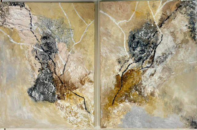 Ans-Tweeluik Abstract-acryl met paletmes-web
