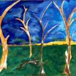 Jan | Bomen met Ondergaande zon | Acrylverf op doek