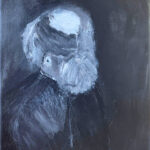 Thea | Meisje met Haarlok in Grijs | Acrylverf op doek