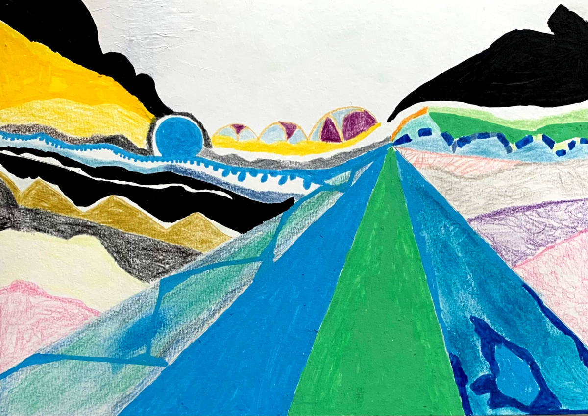 Ton-weg-mixed media op papier-bew